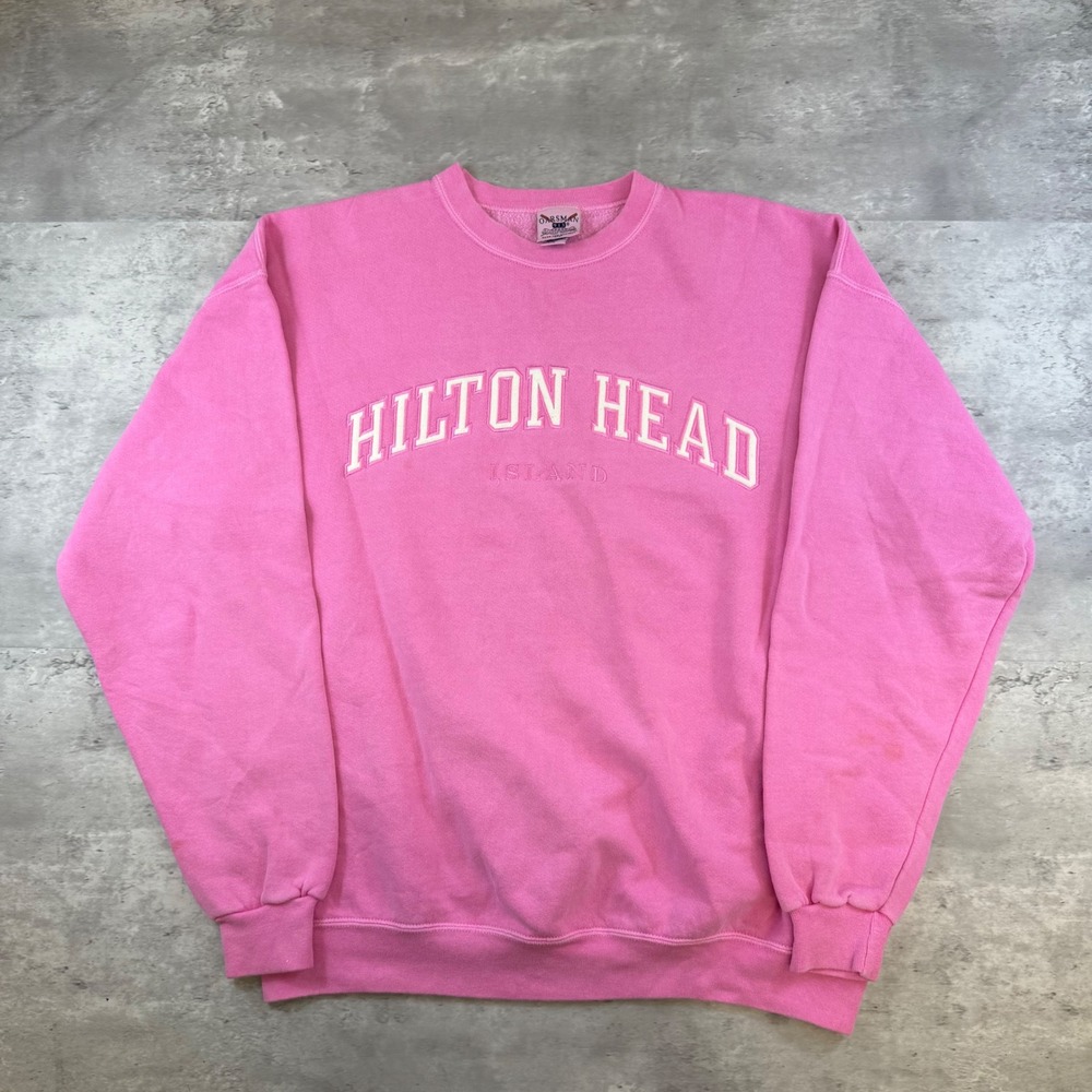 Oarsman 913 Hilton Head Island Pink Crewneck Sweatshirt Mens Large Vintage Style